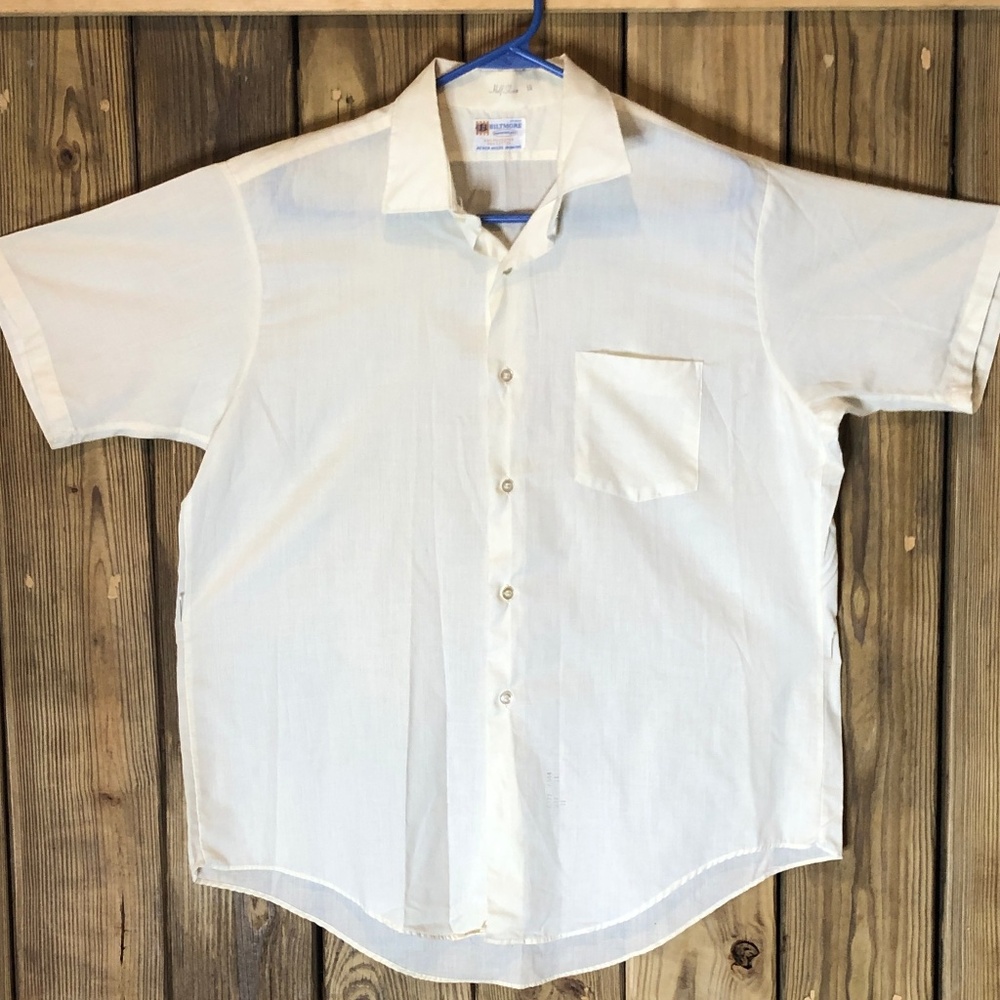 Vtg 60s~Biltmore~Men's Ivory 1 Pocket Collared Short Sleeve Button Down Shirt~16